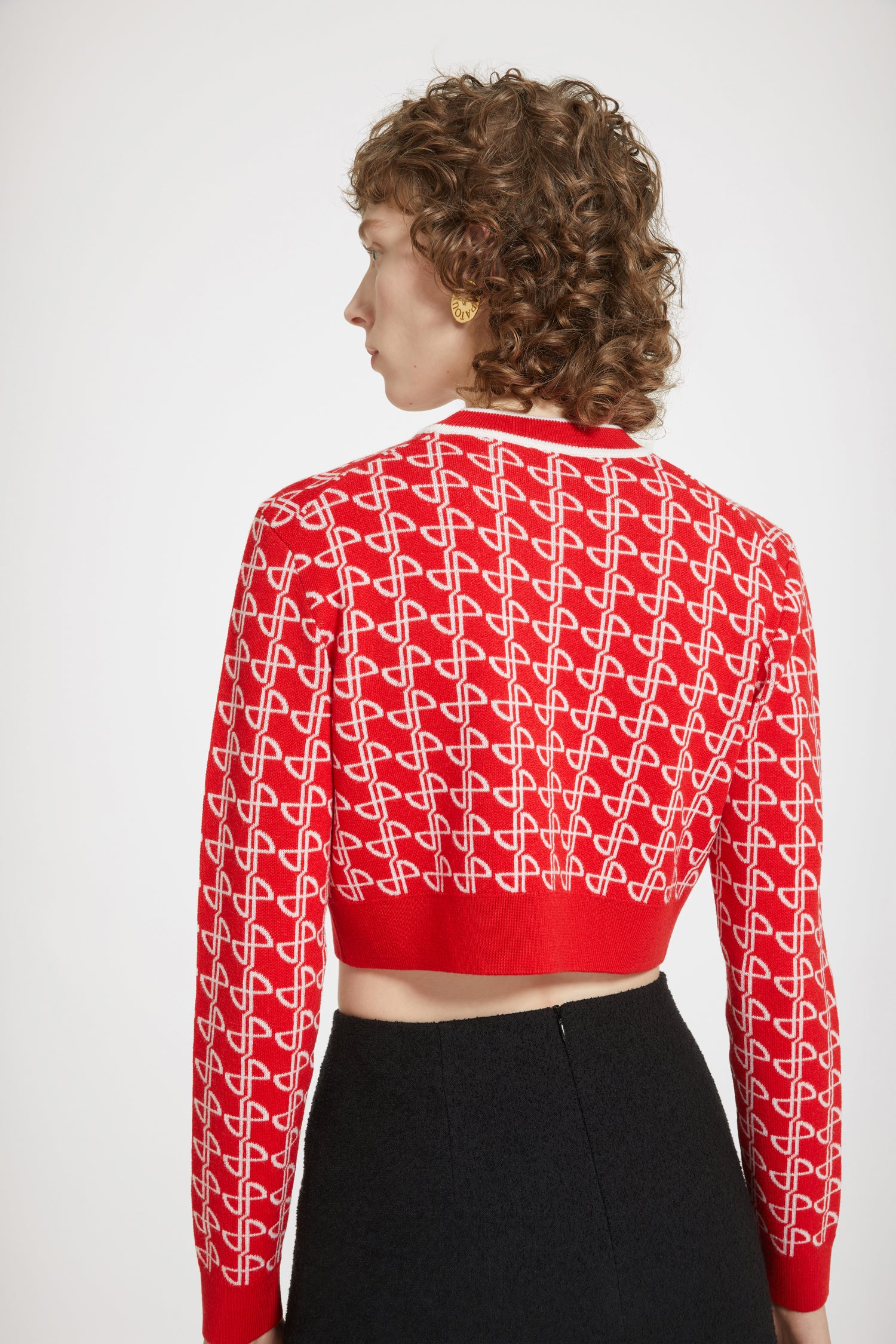 Patou Knitwear KN099 pull court jacquard rouge