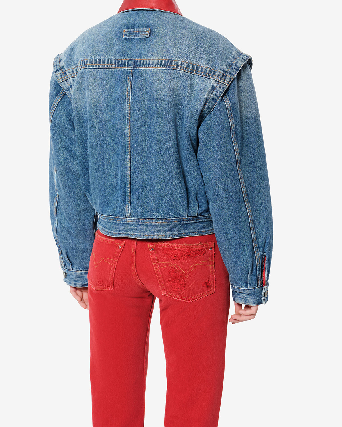 Isabel Marant Devyn veste en denim bleu col cuir rouge