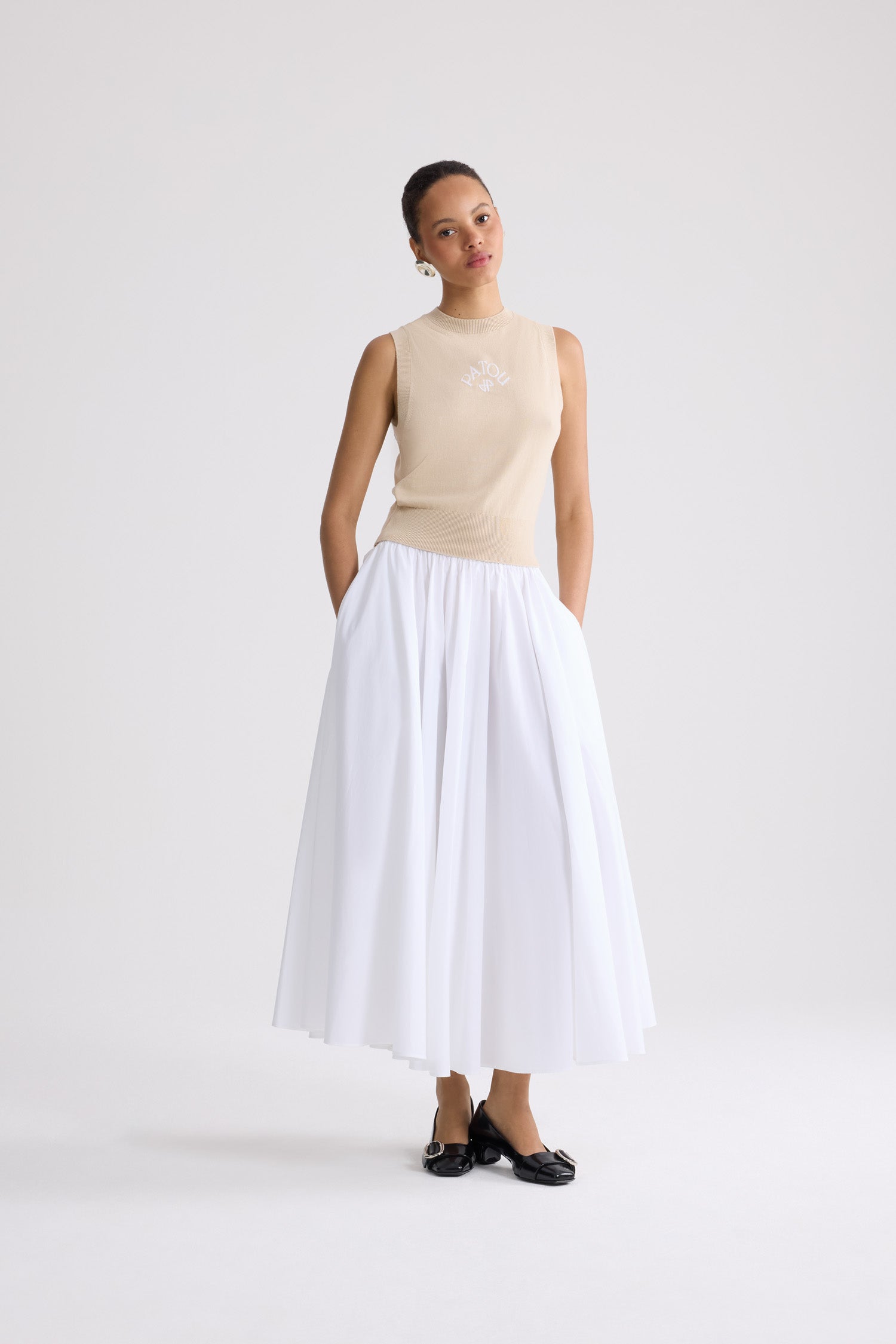 Patou Cotton Sleeveless Knitted Top tricot beige coton XS-XL
