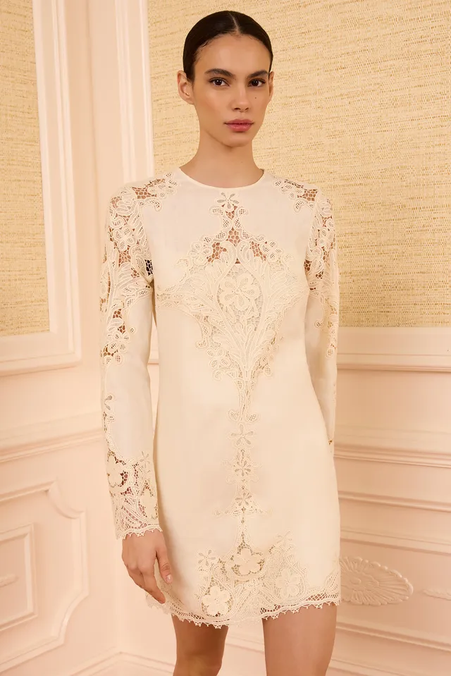 Ulla Johnson Camie robe mini en lin ivoire brodée