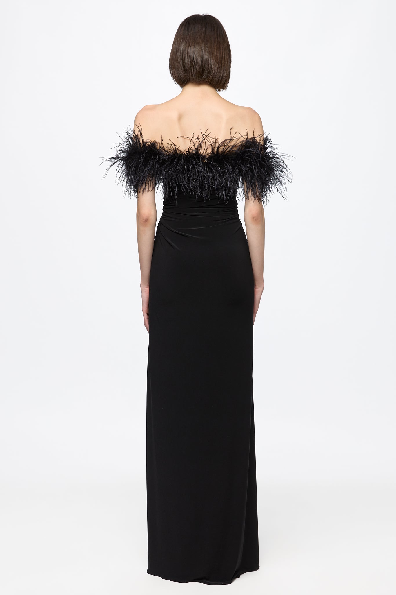 ATU Body Couture robe longue noire plumes taille S