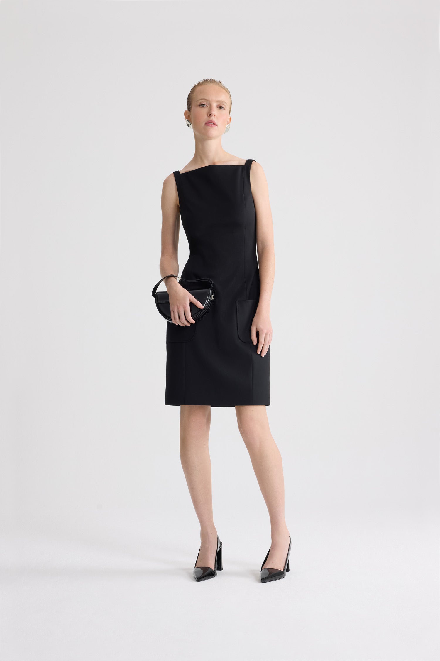 Patou P26DR244 Robe Bustier Fourreau Laine Noire