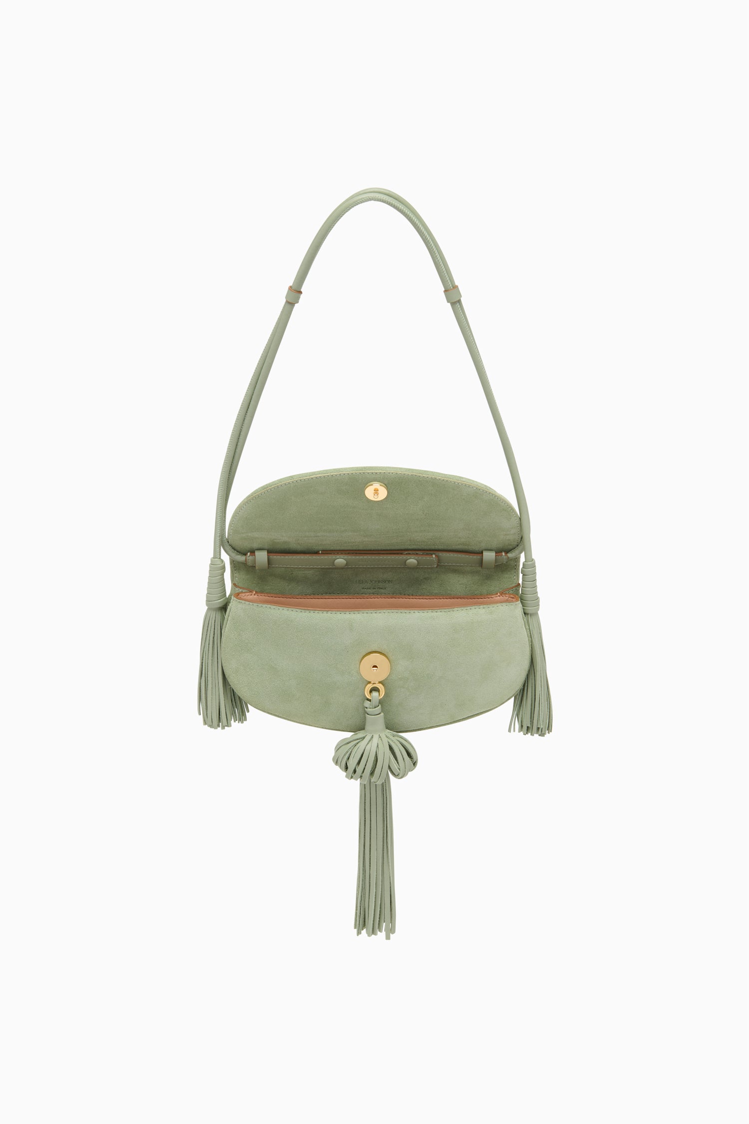 Ulla Johnson Paloma Tassel Flap sac daim Sea Glass vert