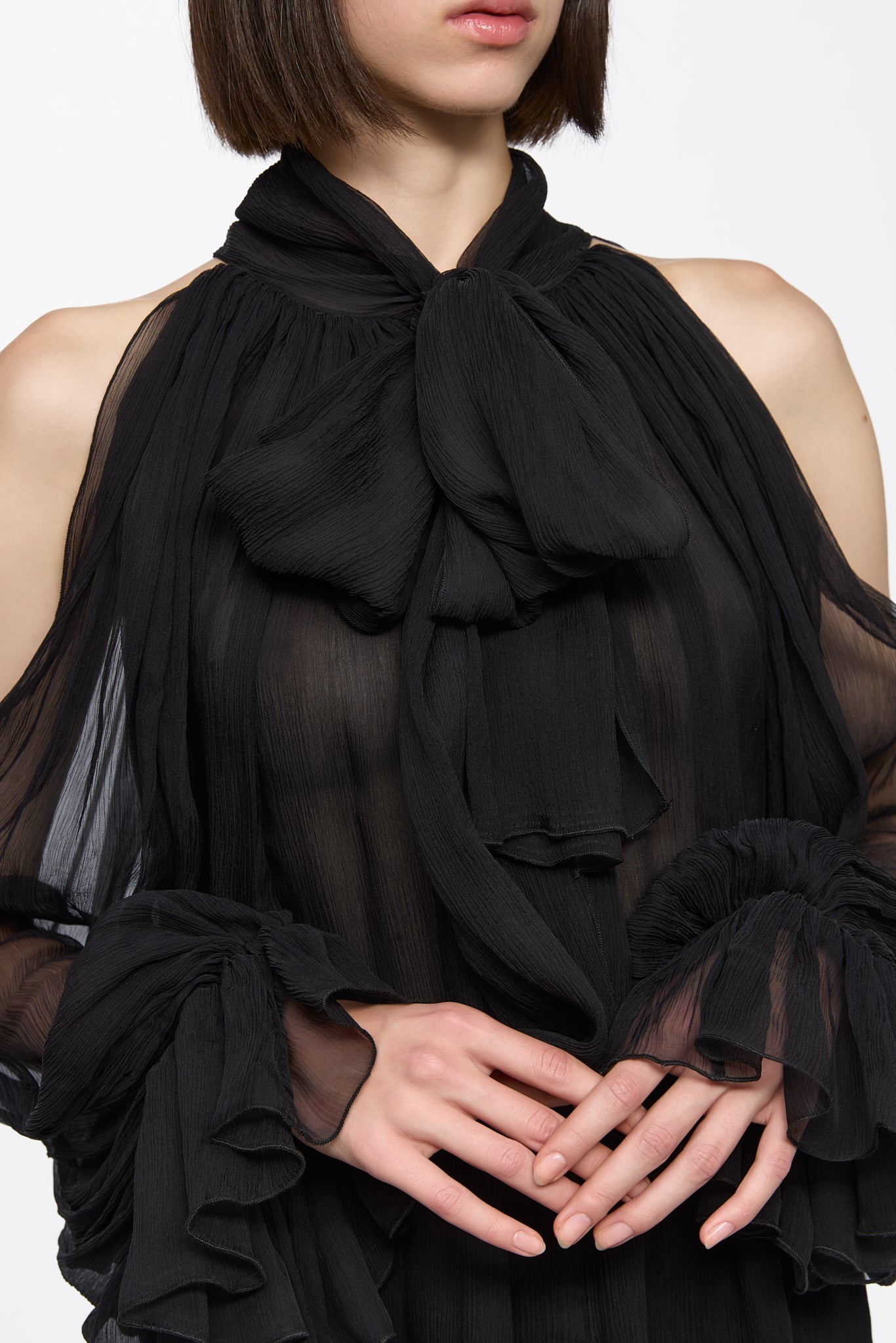 ATU Black Chiffon Shirt chemisier noir S soie