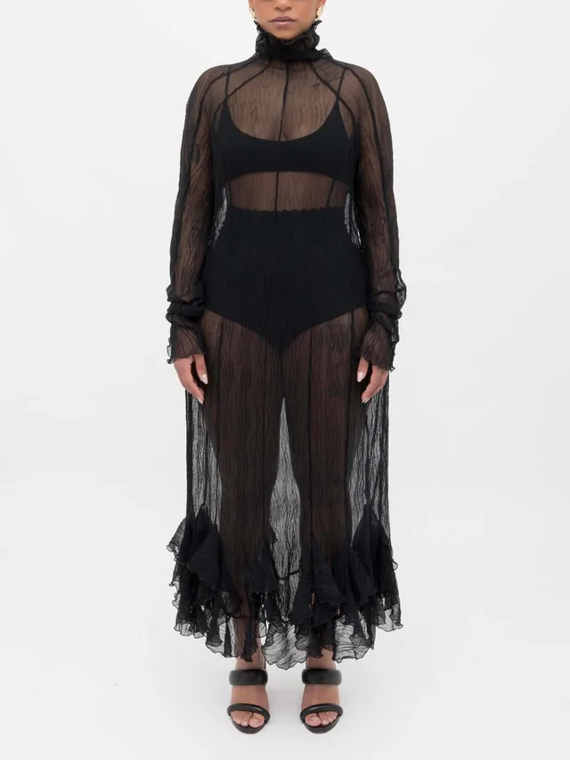 Ester Manas Black Crumpled robe longue noire froissée