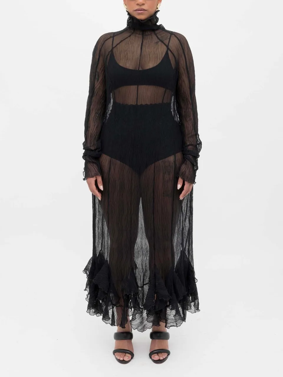 Ester Manas Black Crumpled robe longue noire froissée