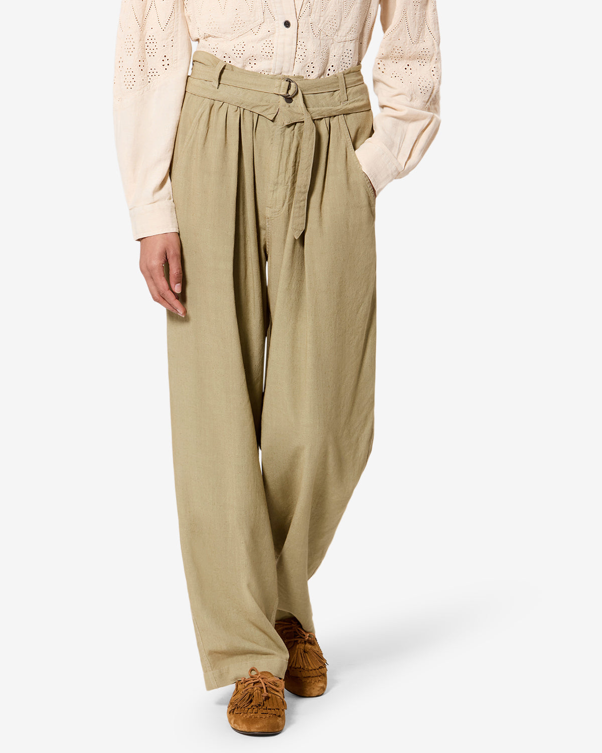 Isabel Marant Celia pantalon lin large bronze clair