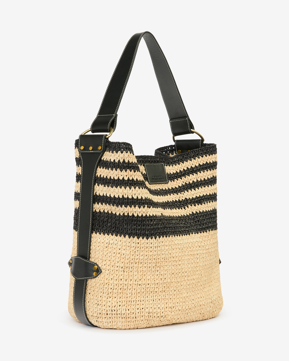 Isabel Marant Bayia sac raphia noir naturel 37 cm