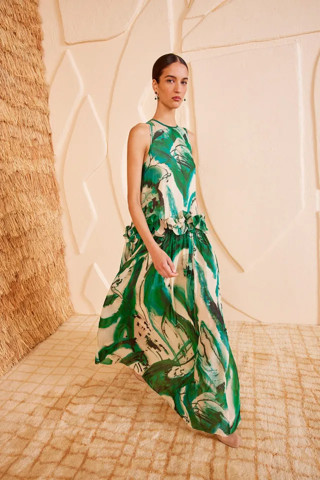 Ulla Johnson Helen robe longue soie verte Portrait