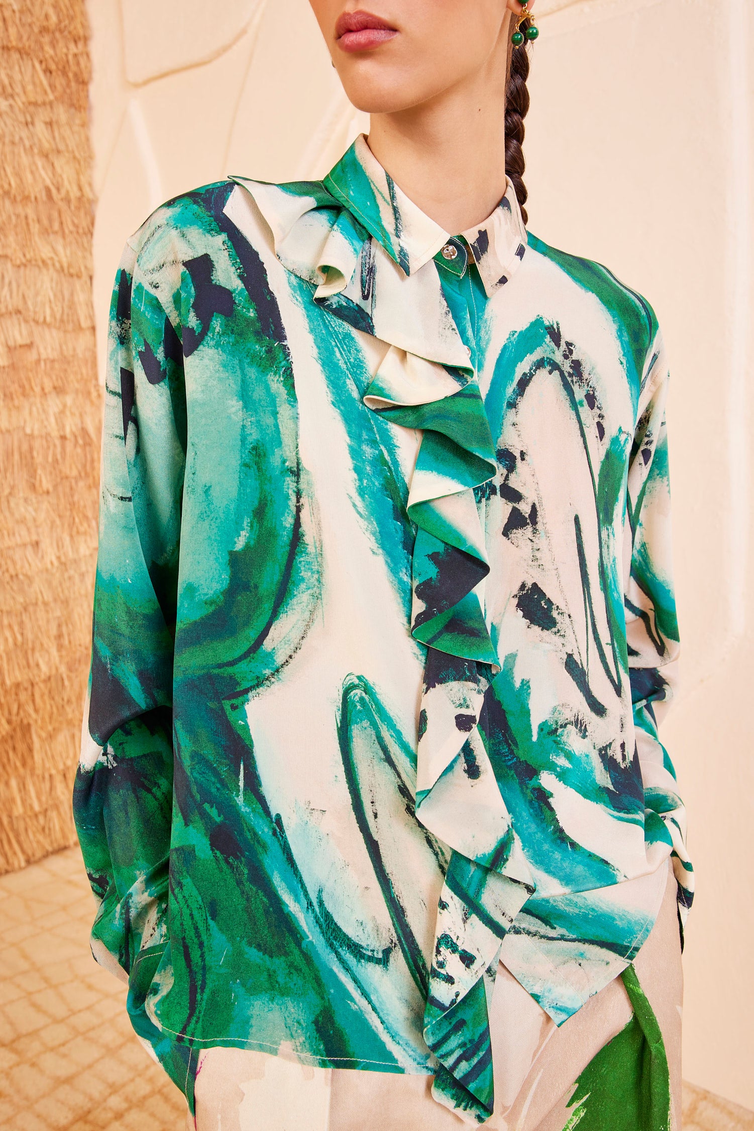 Ulla Johnson Study Blouse en Soie Portrait In Green