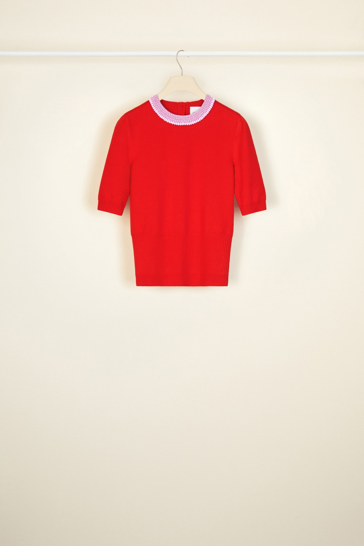 Patou KN037 pull manches courtes rouge capucine