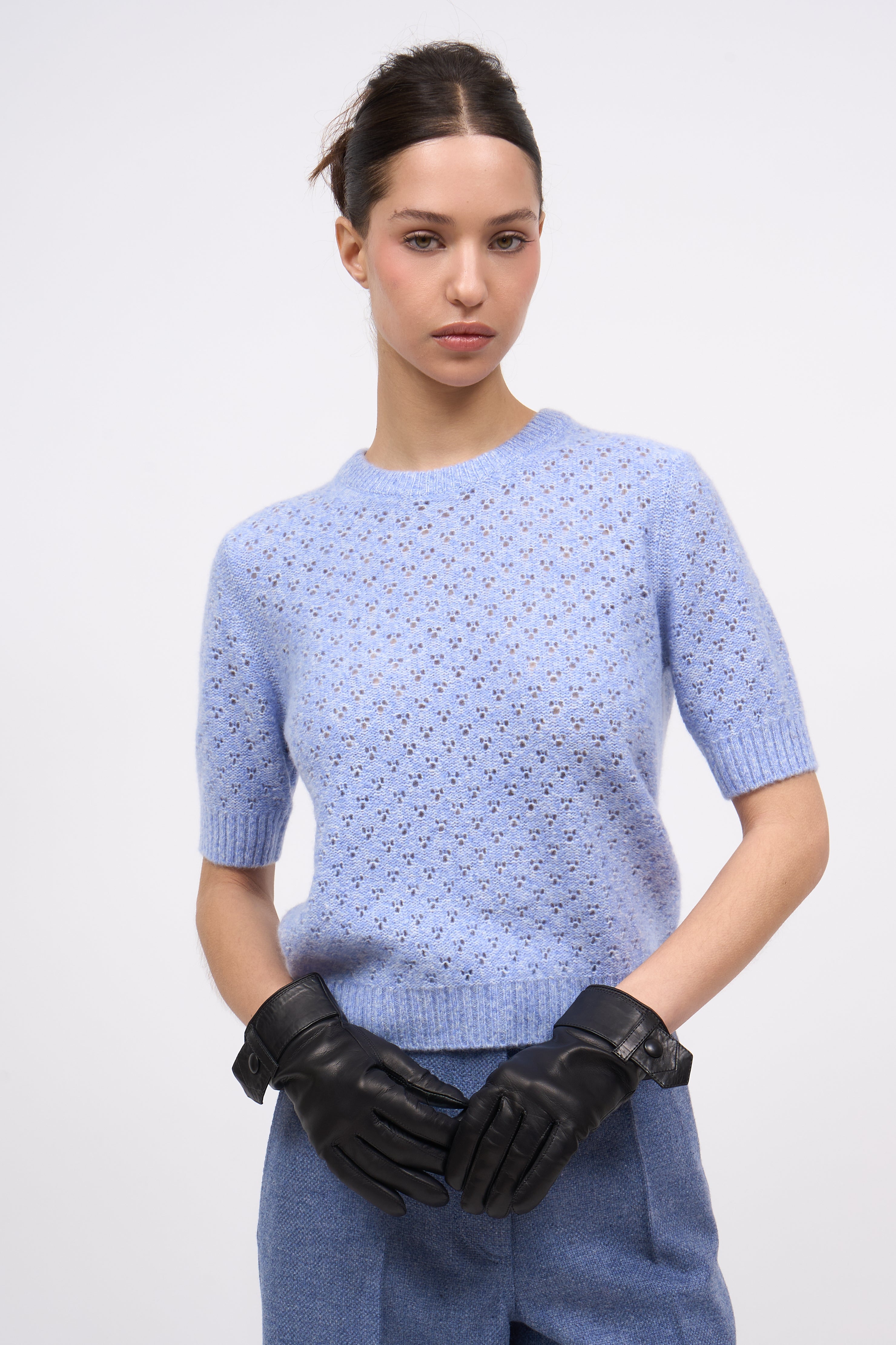 Paul & Joe Ginger pull bleu cachemire soie pointelle