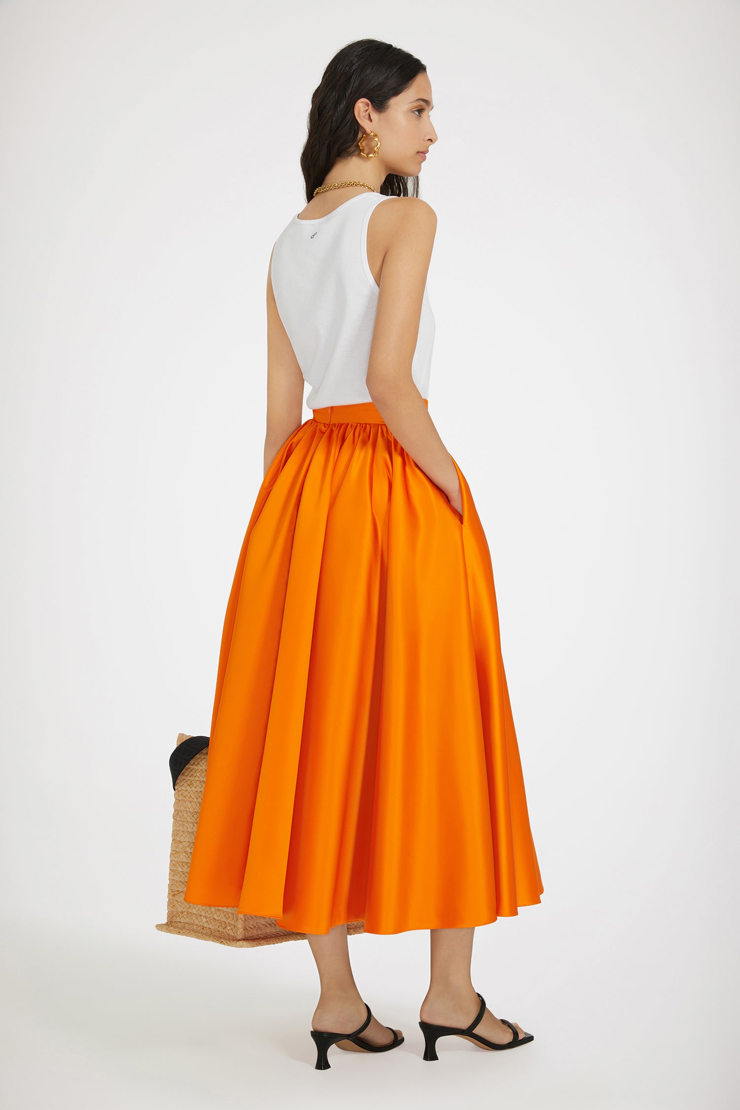 Patou jupe midi satin orange Bright Orange