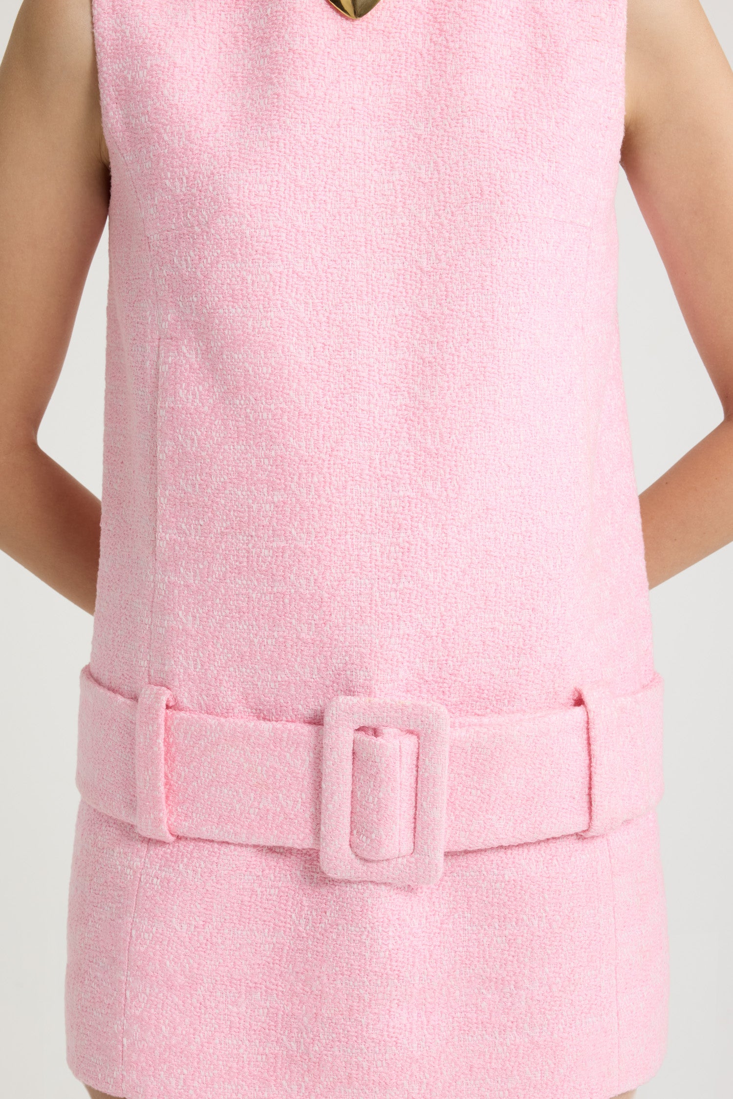 Patou DR160 robe tweed coton rose ceinture mini