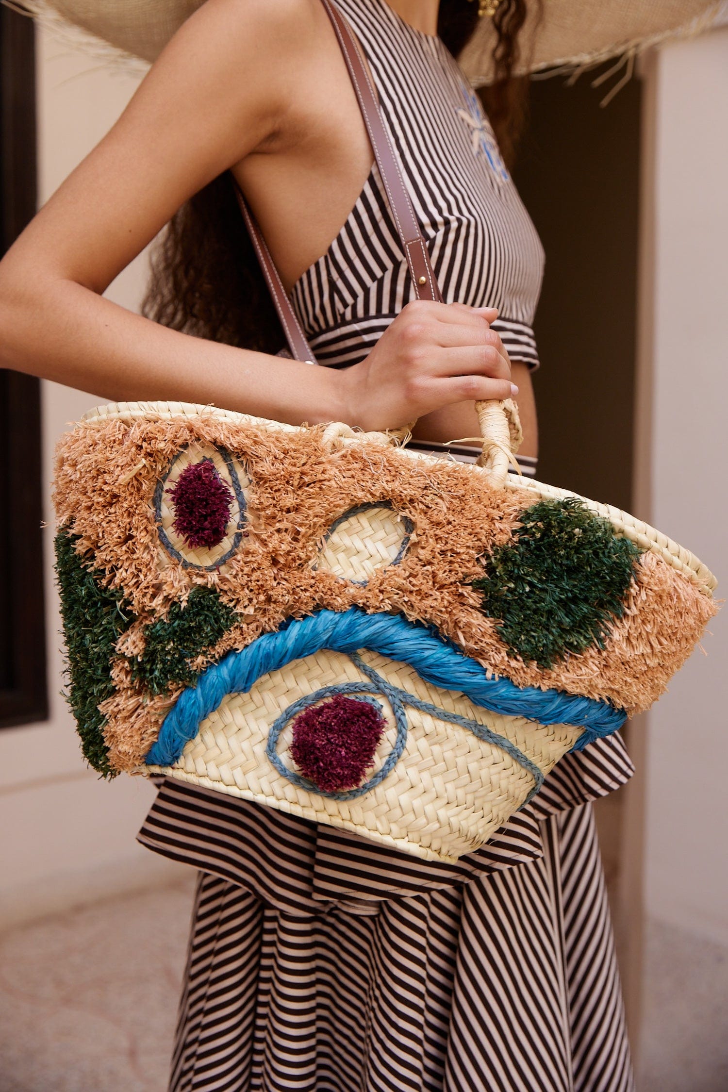 Alemaïs Michelle panier midi raffia cuir