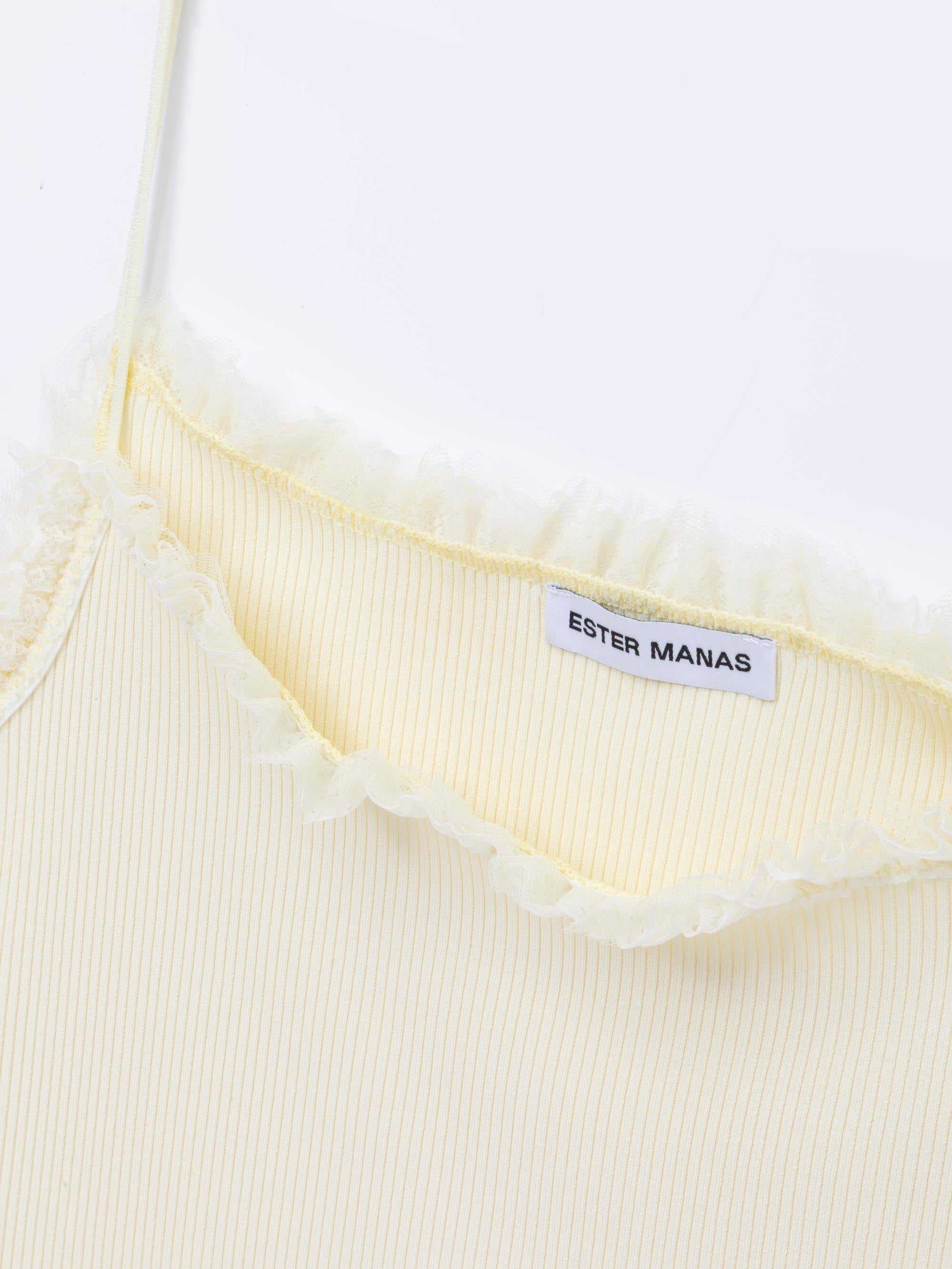 Ester Manas Mimosa caraco jaune dentelle crop top