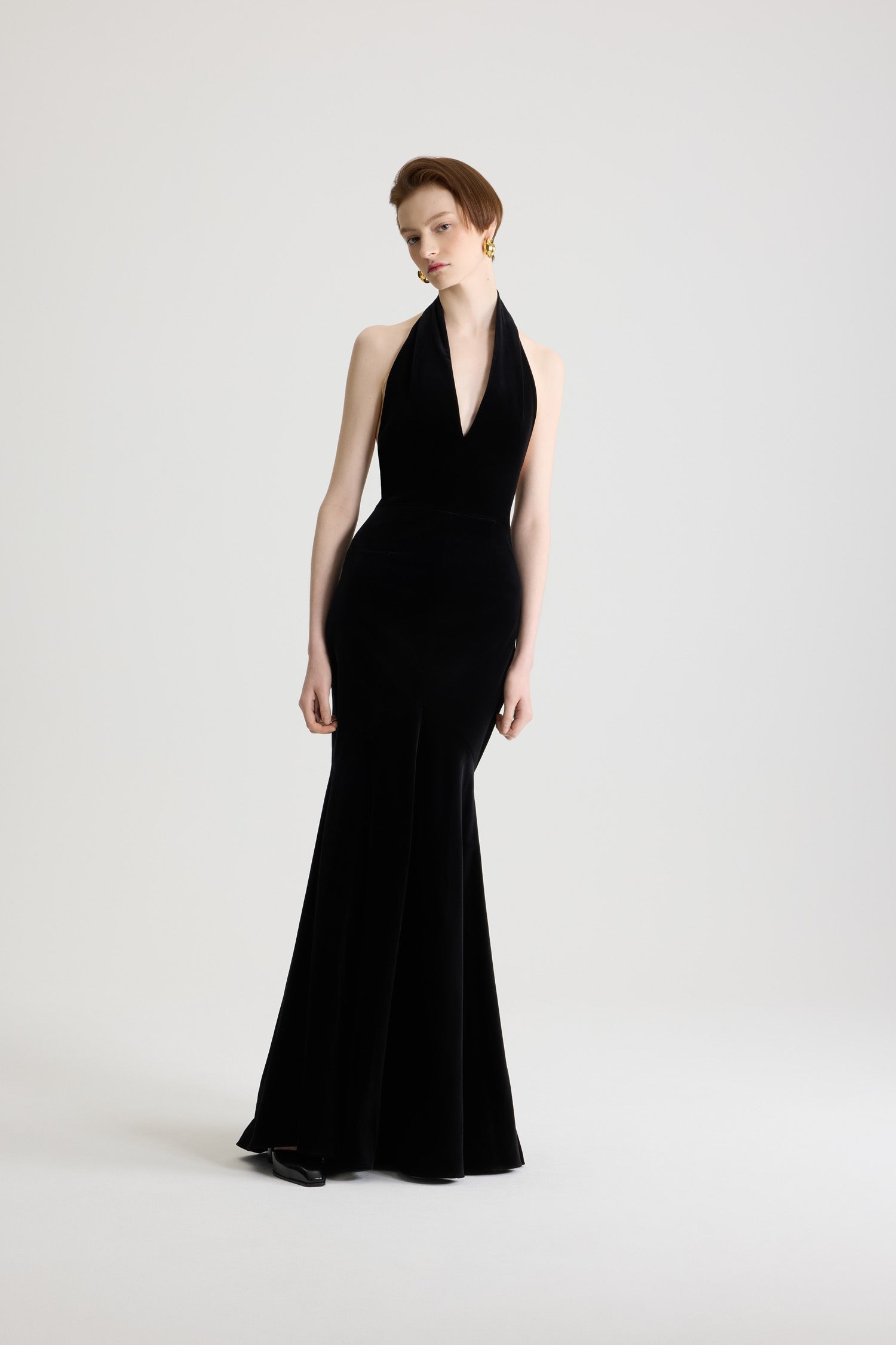 Patou DR159 robe velours coton bio noire dos nu longue