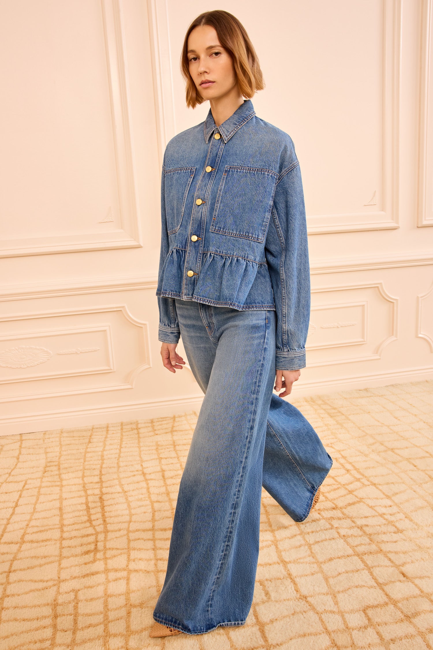 Ulla Johnson Arquette veste jean Danube péplum coton