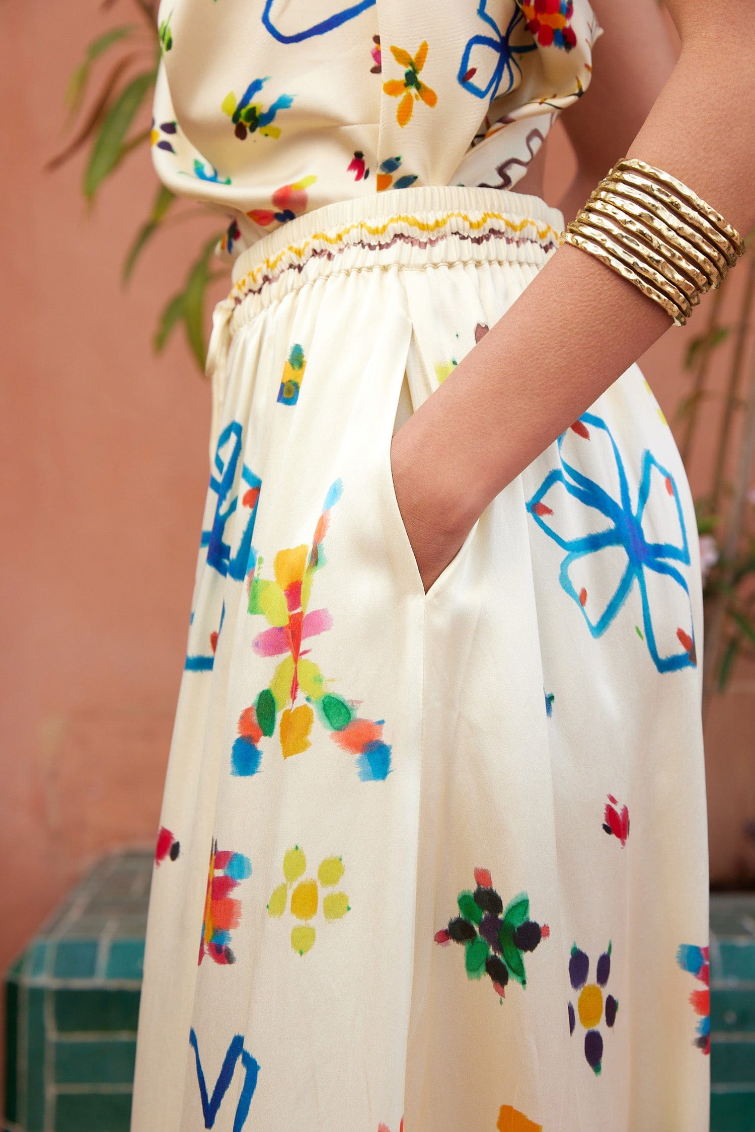 Alemäis Sidi Silk Palazzo pantalon soie imprimé Marrakech