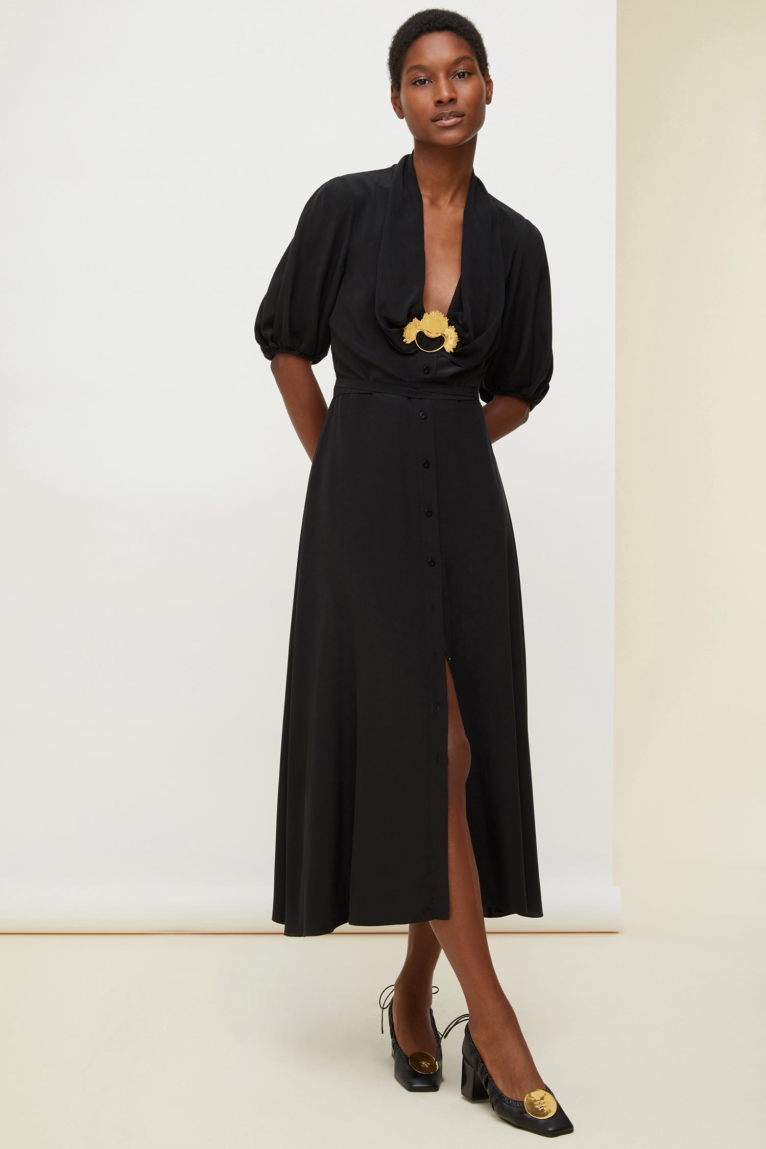 Patou DR035 robe chemise soie Noire 40 midi
