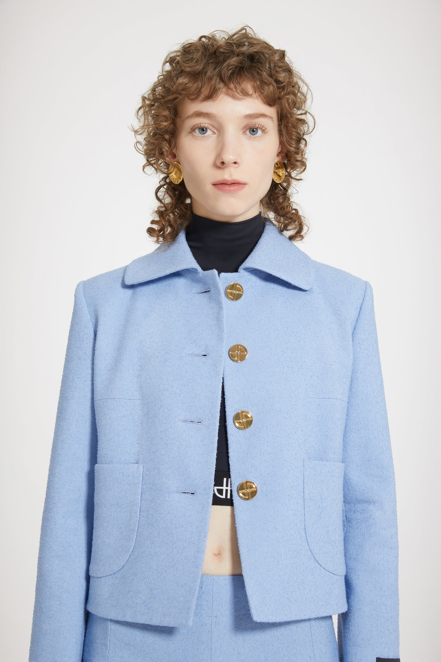 Patou H23JA0340134630B veste courte Ice Blue tweed stretch