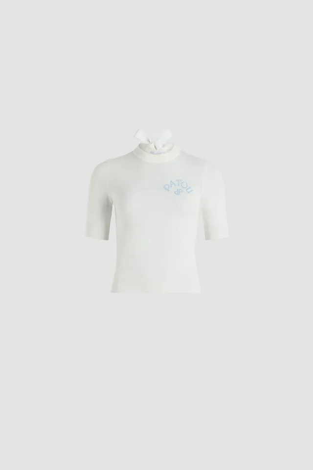 Patou H25KN3008045001W pull col nœud blanc coton bio logo