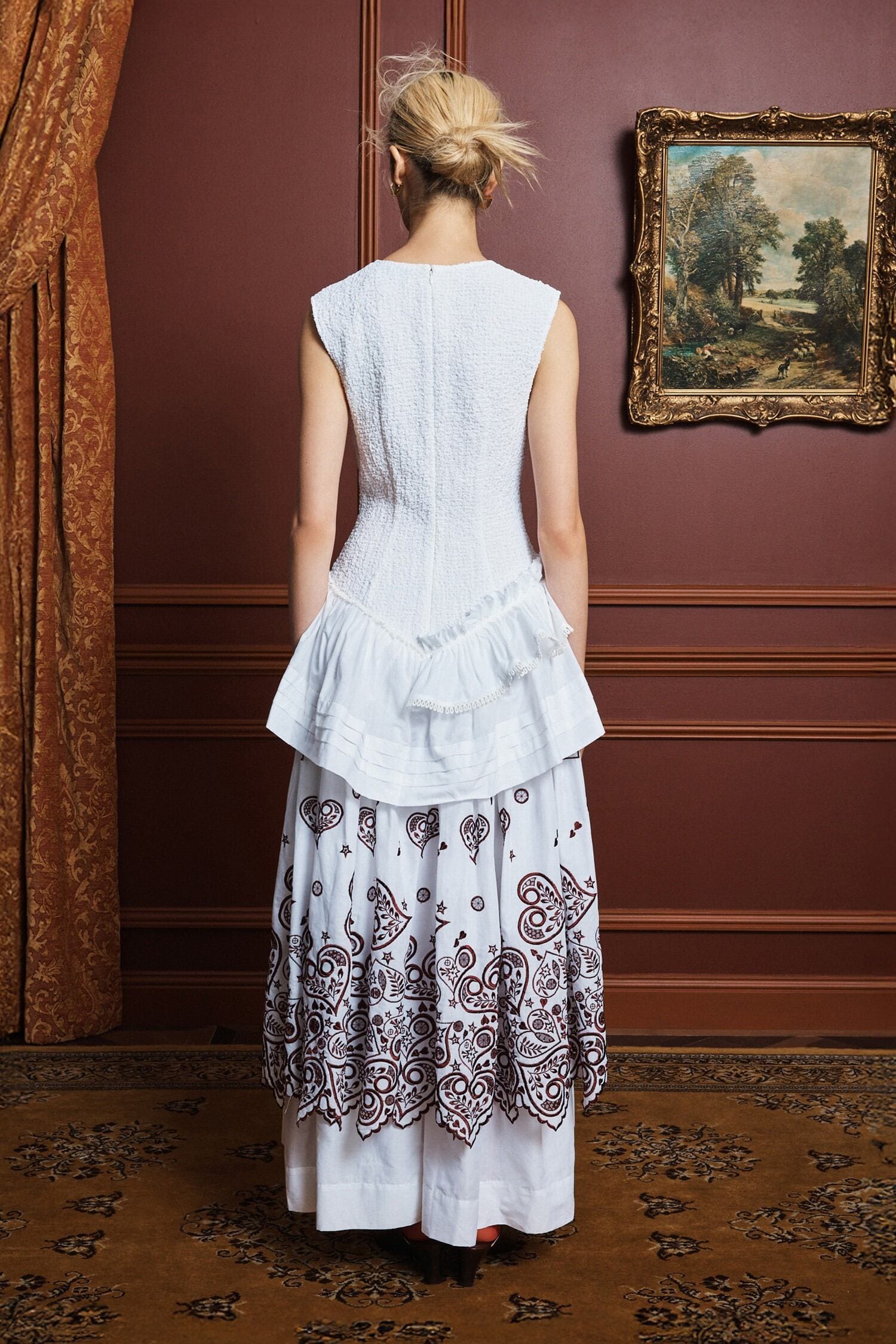 Alemais Bobby robe midi coton brodée col V