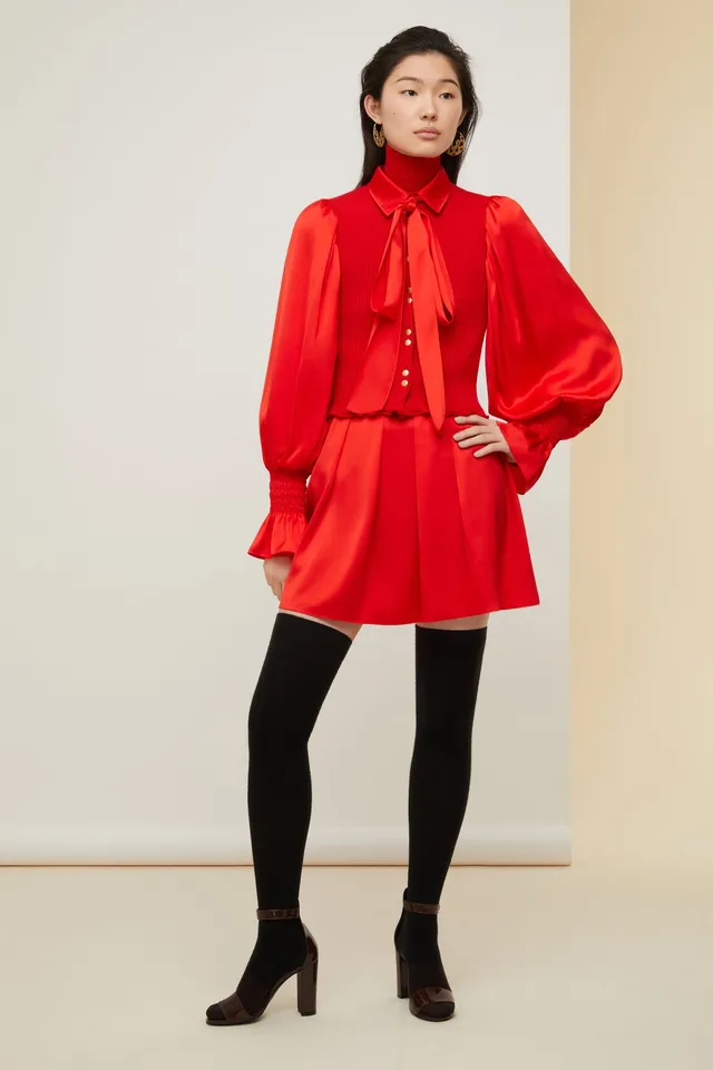 Patou A21BL014 blouse satin laine manches bouffantes Poppy
