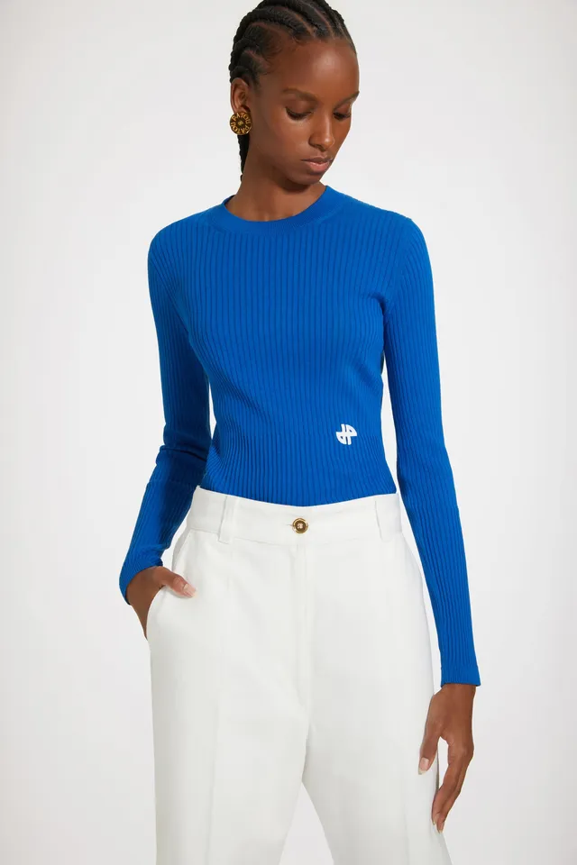 Patou KN078 pull côtelé Blue Jewel coton bio ajusté