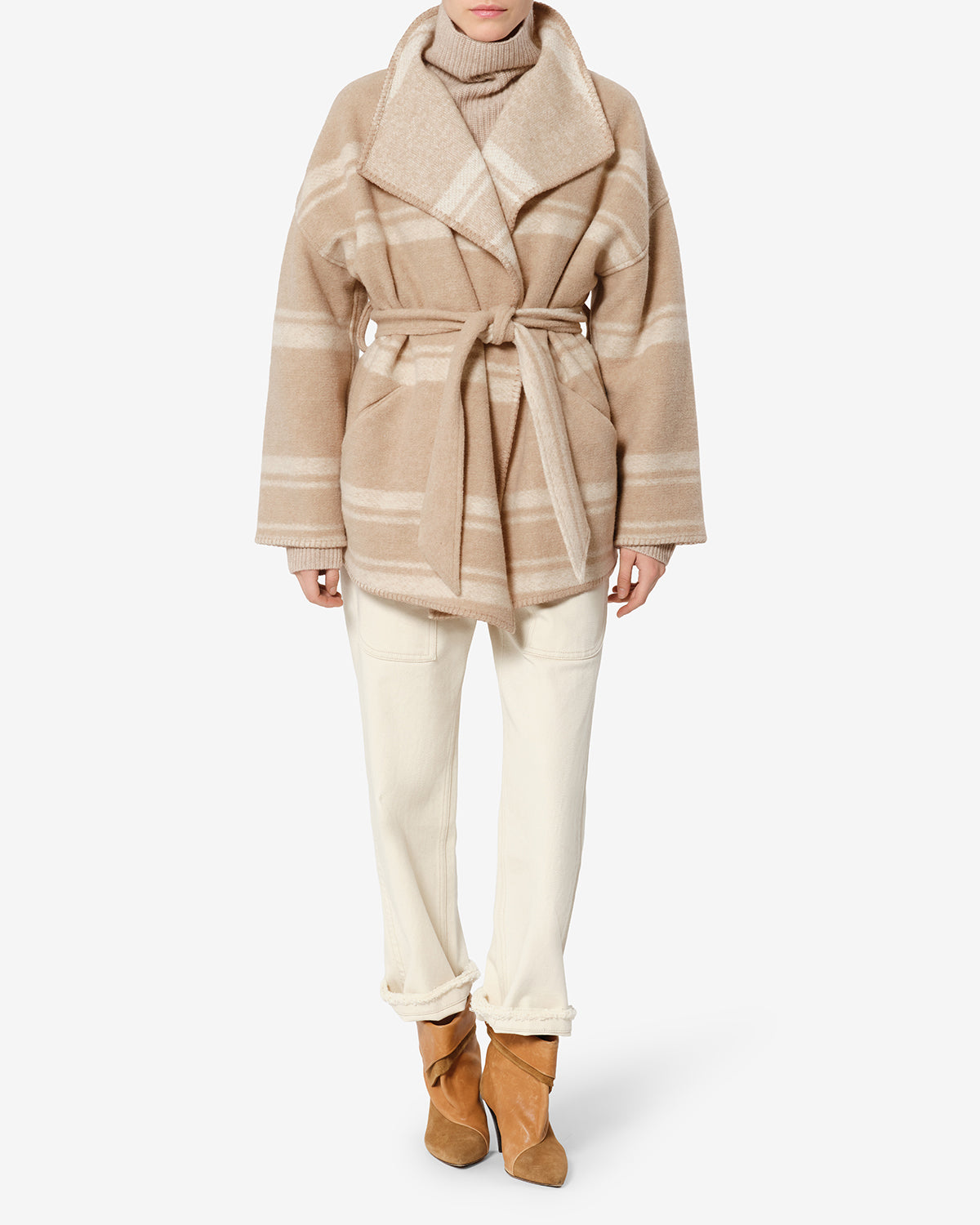Isabel Marant Brea MA0574FA Manteau sable laine carreaux
