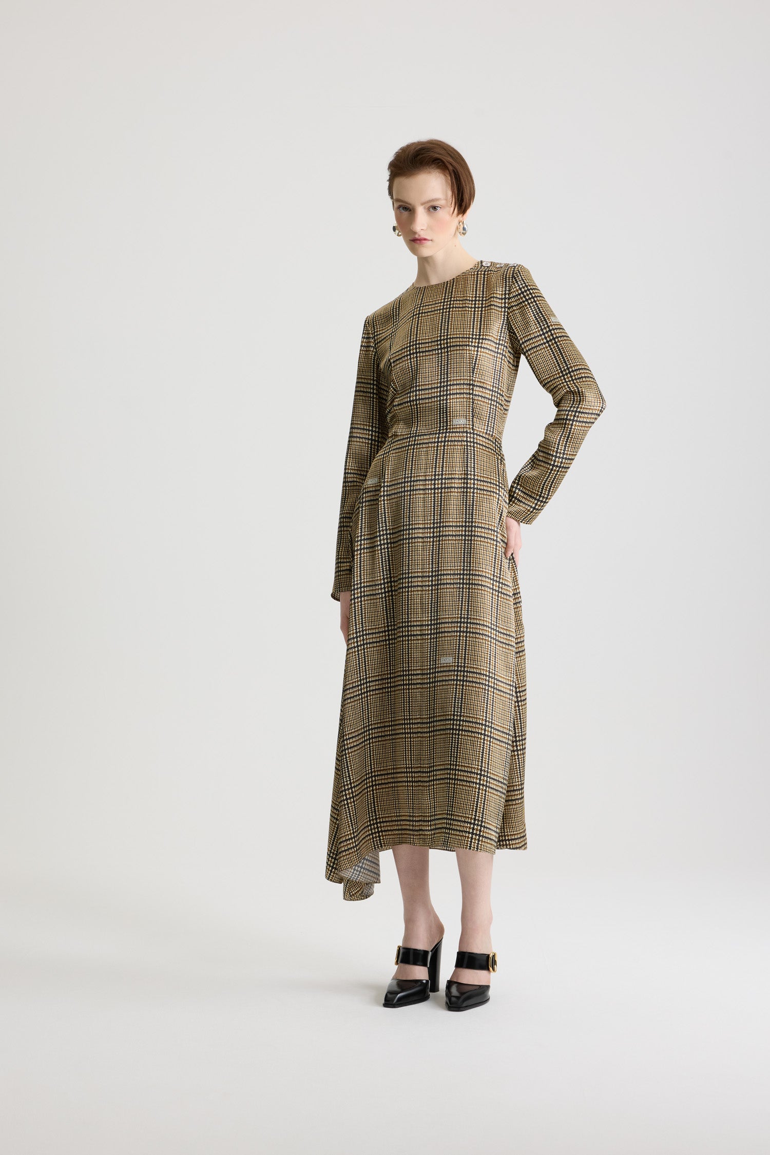 Patou DR208 robe midi soie imprimé prince de galles