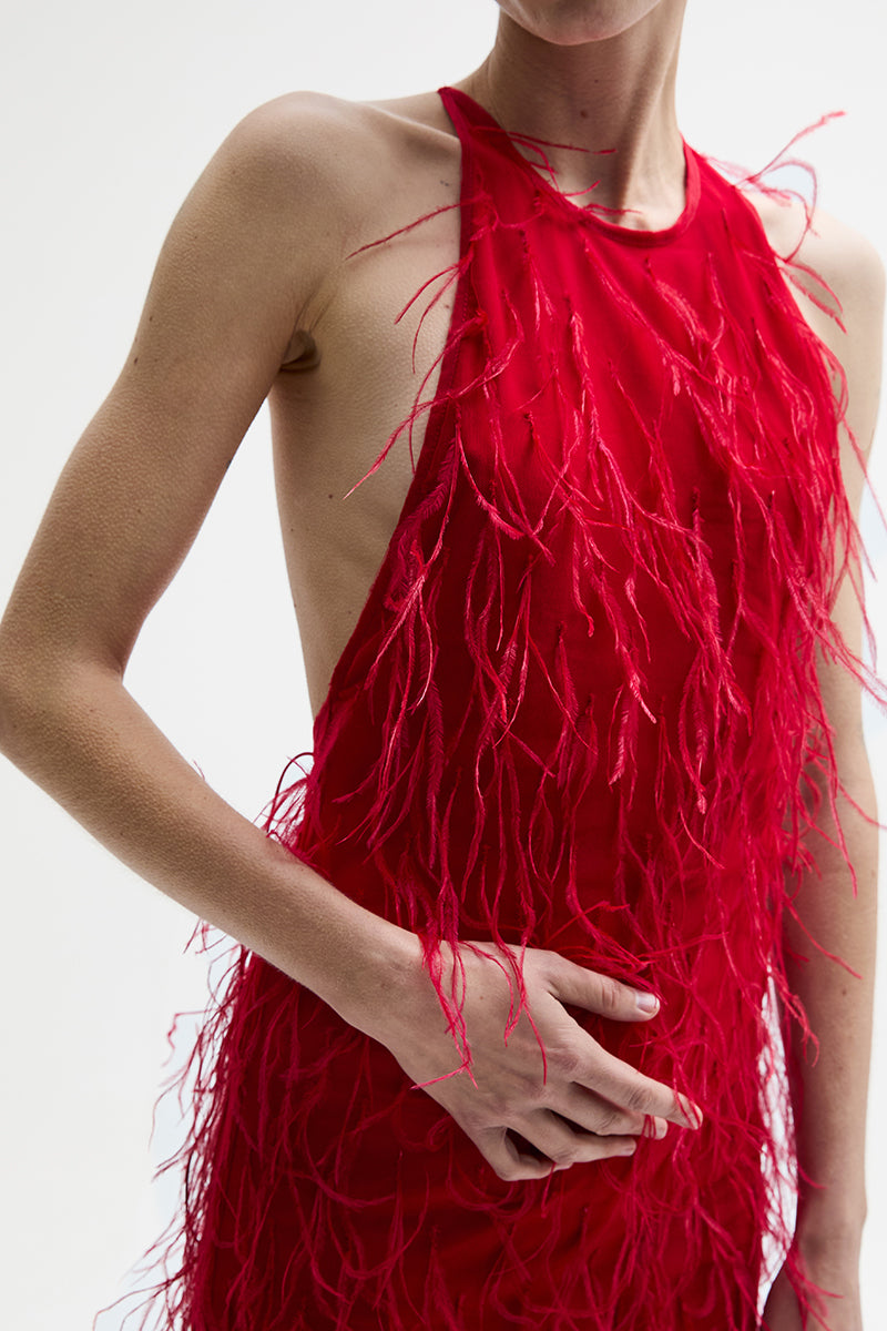 ATU Body Couture EMBER dress robe tulle rouge plumes S