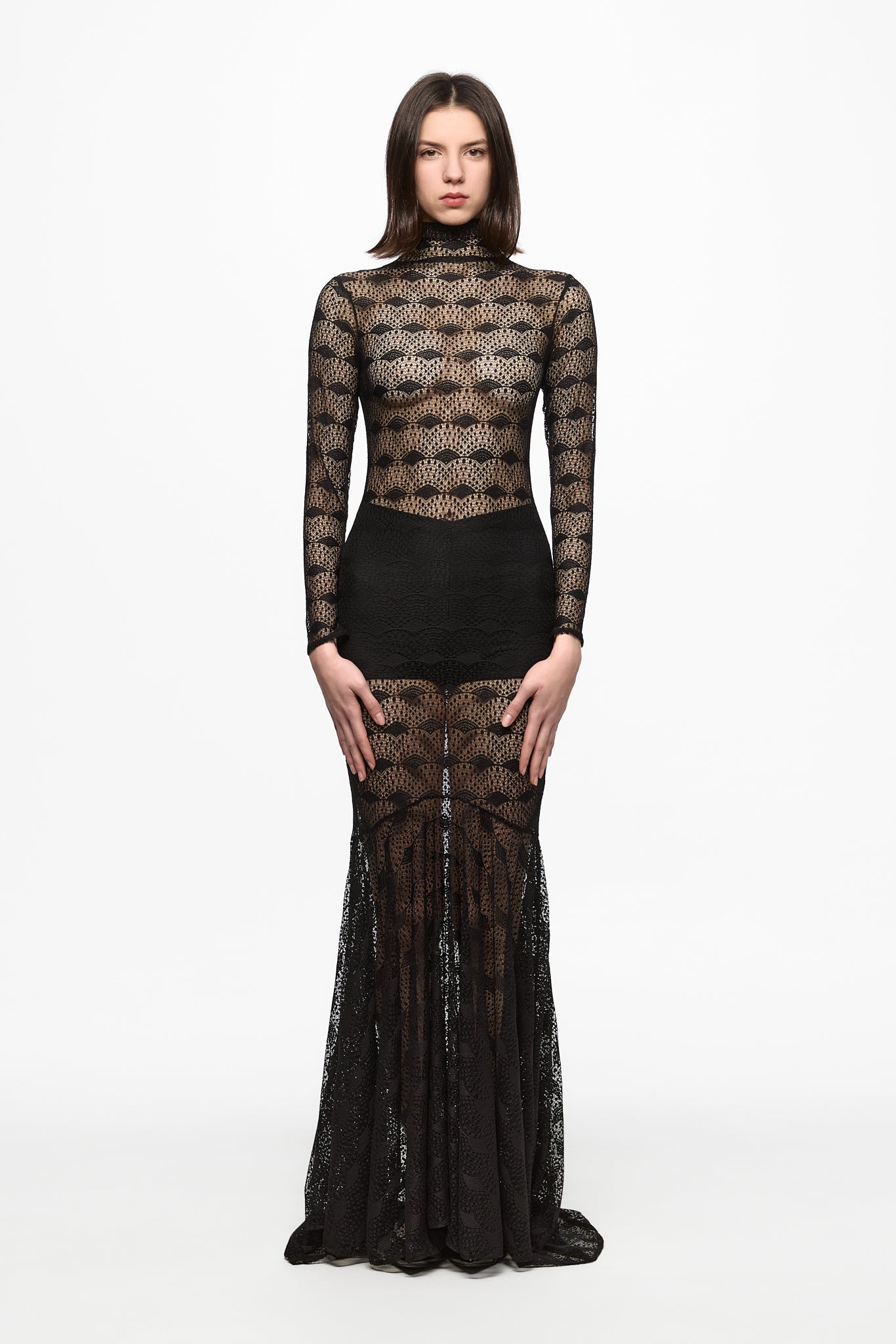 ATU Body Couture Black Lace Mermaid robe maxi dentelle noire