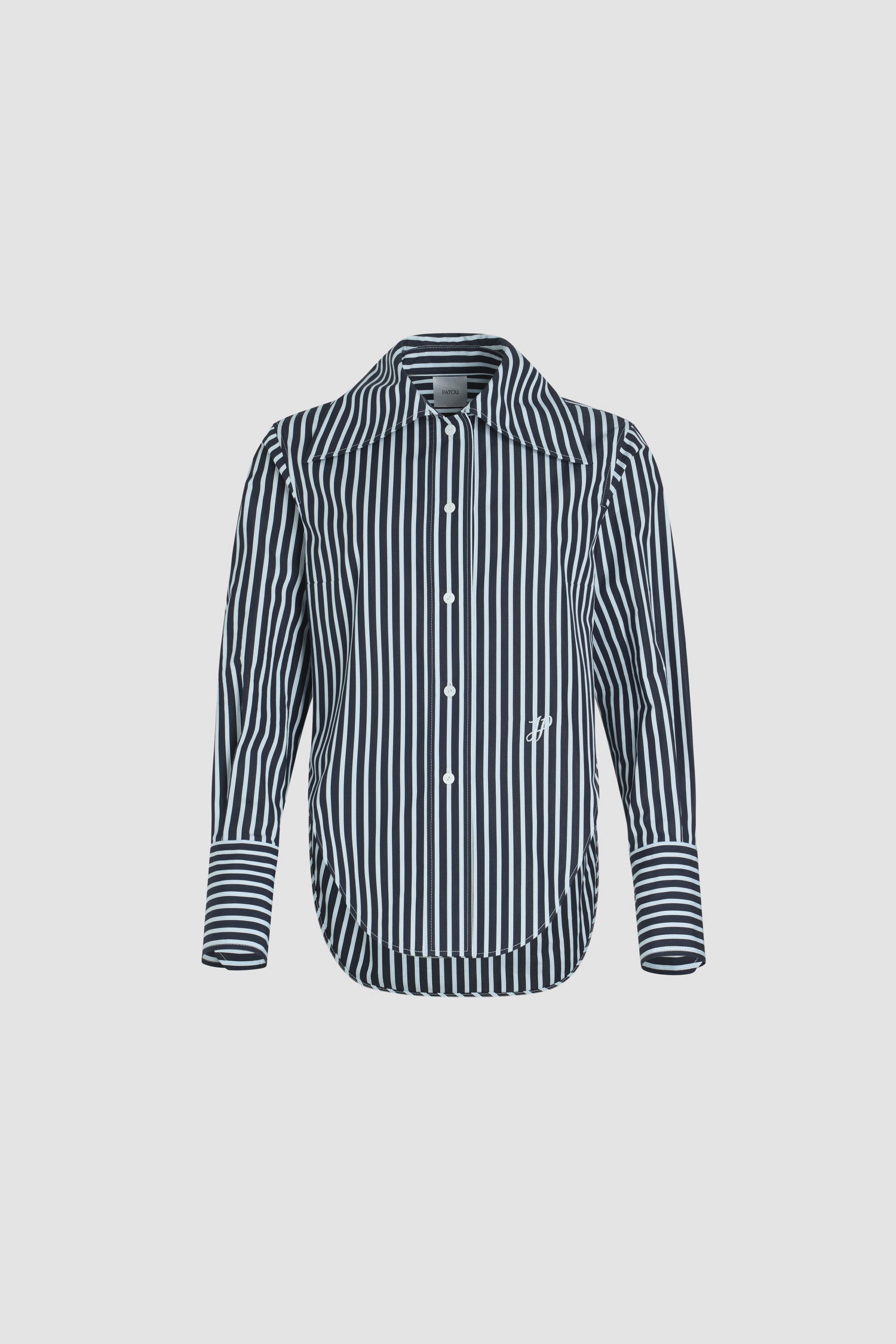 Patou BL041 chemise ajustée popeline bio rayures marine 34-44