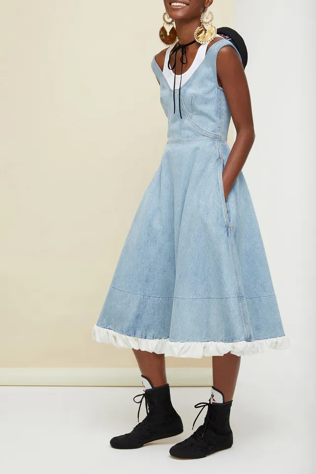 Patou DR001 robe midi denim bio Blueberry évasée