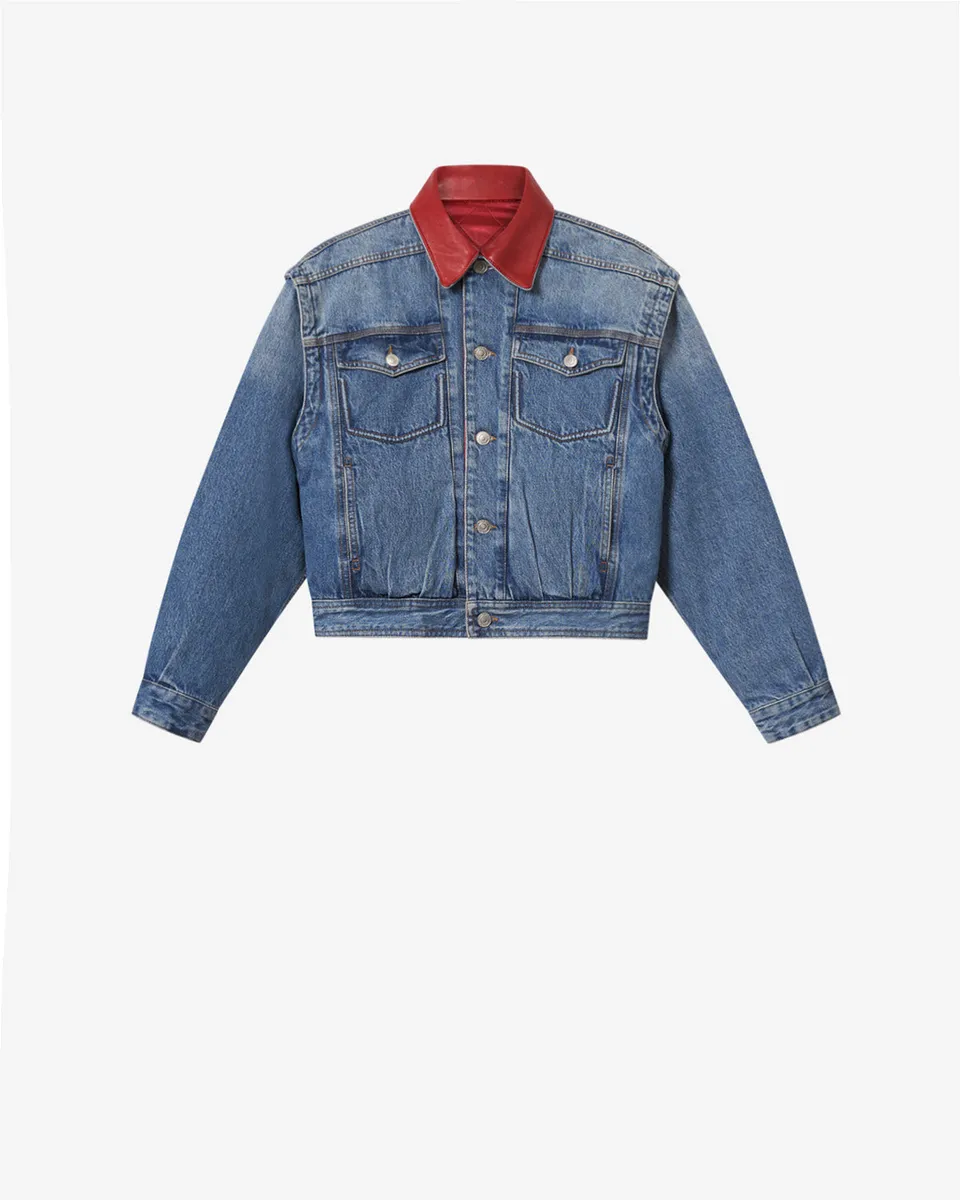 Isabel Marant Devyn veste en denim bleu col cuir rouge