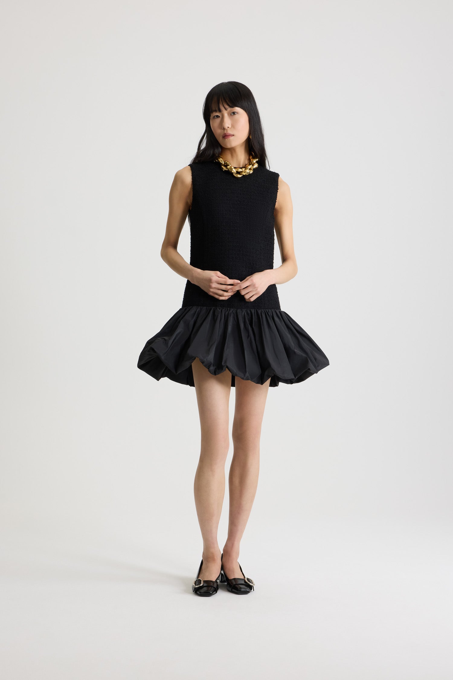 Patou DR205 robe tweed laine noire volant