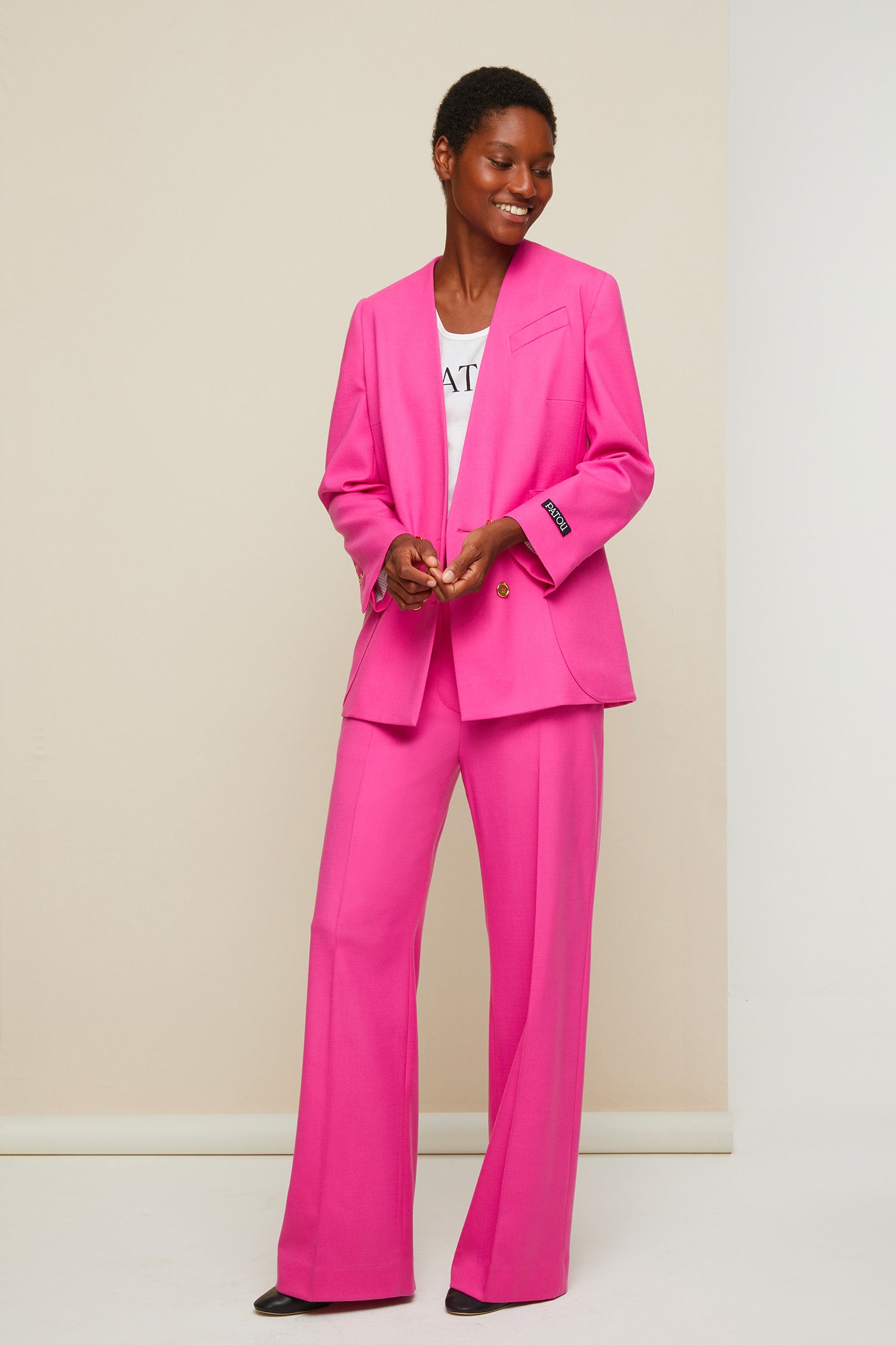 Patou H20JA002 veste Raspberry laine sans col croisée