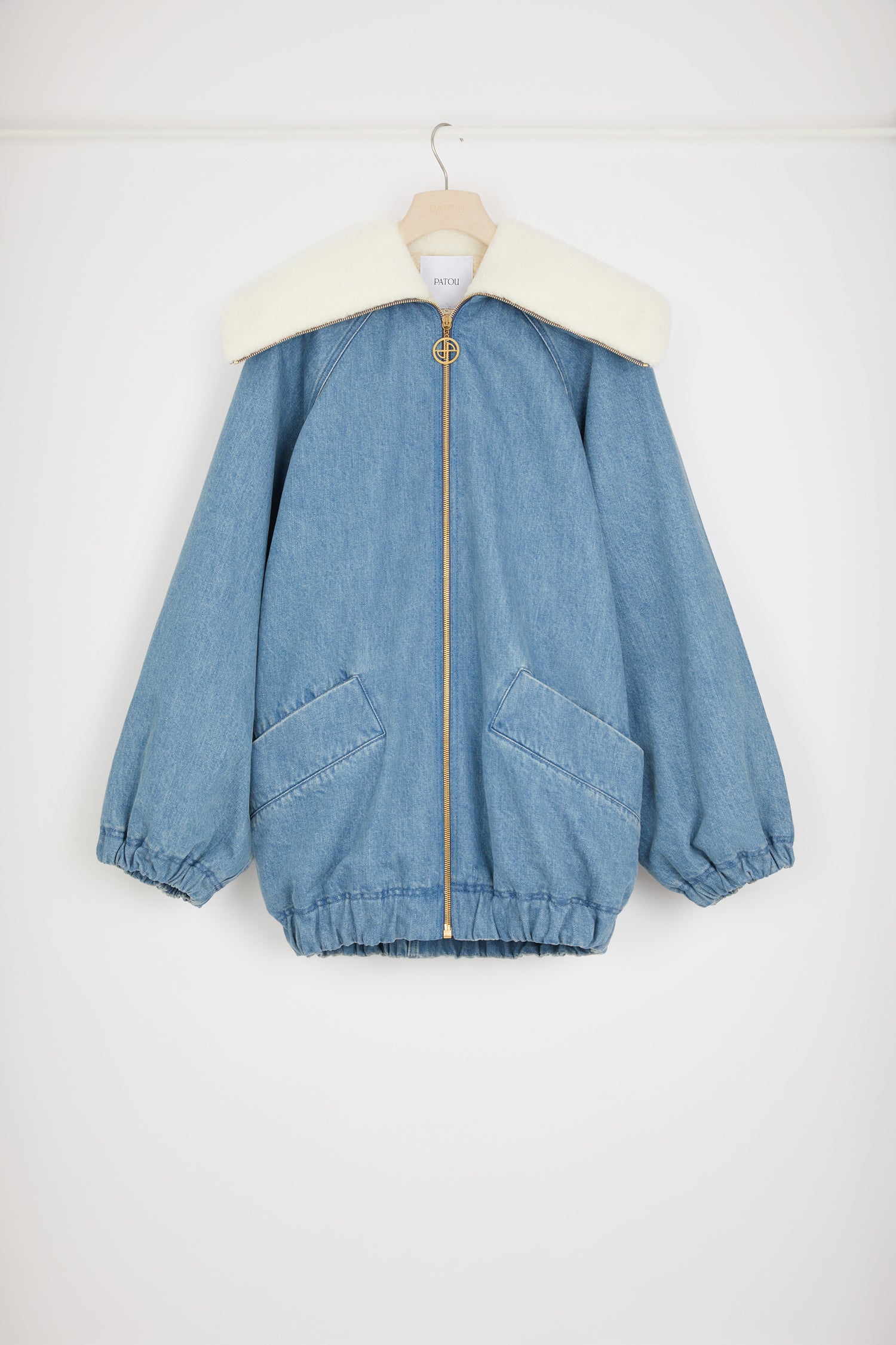 Patou H23OU0230008630B veste denim bleue oversize shearling
