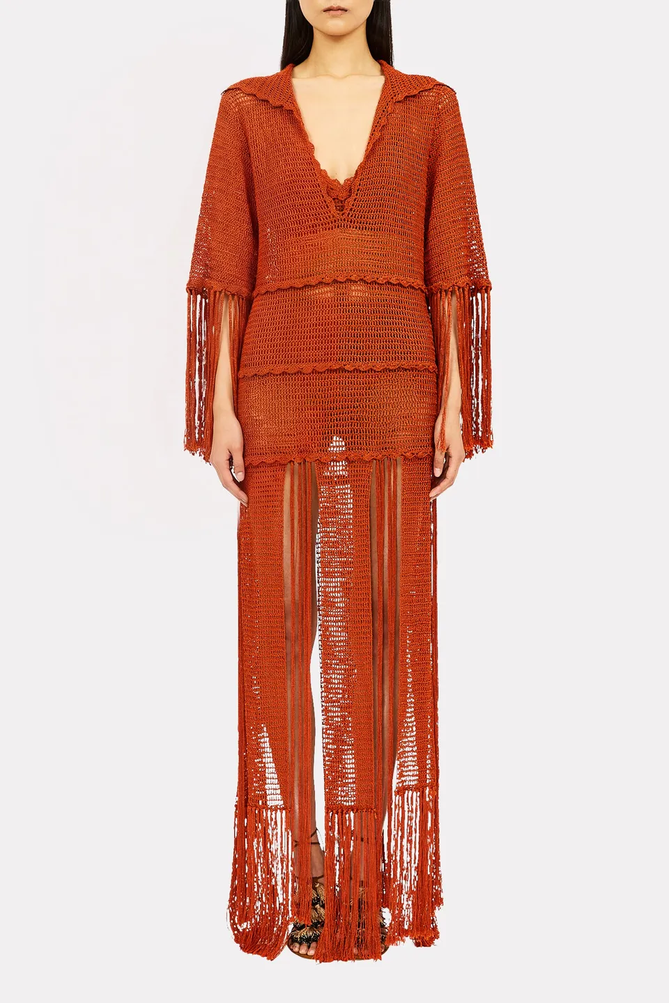 Ulla Johnson Appoline Robe Crochet Clay Franges Maxi