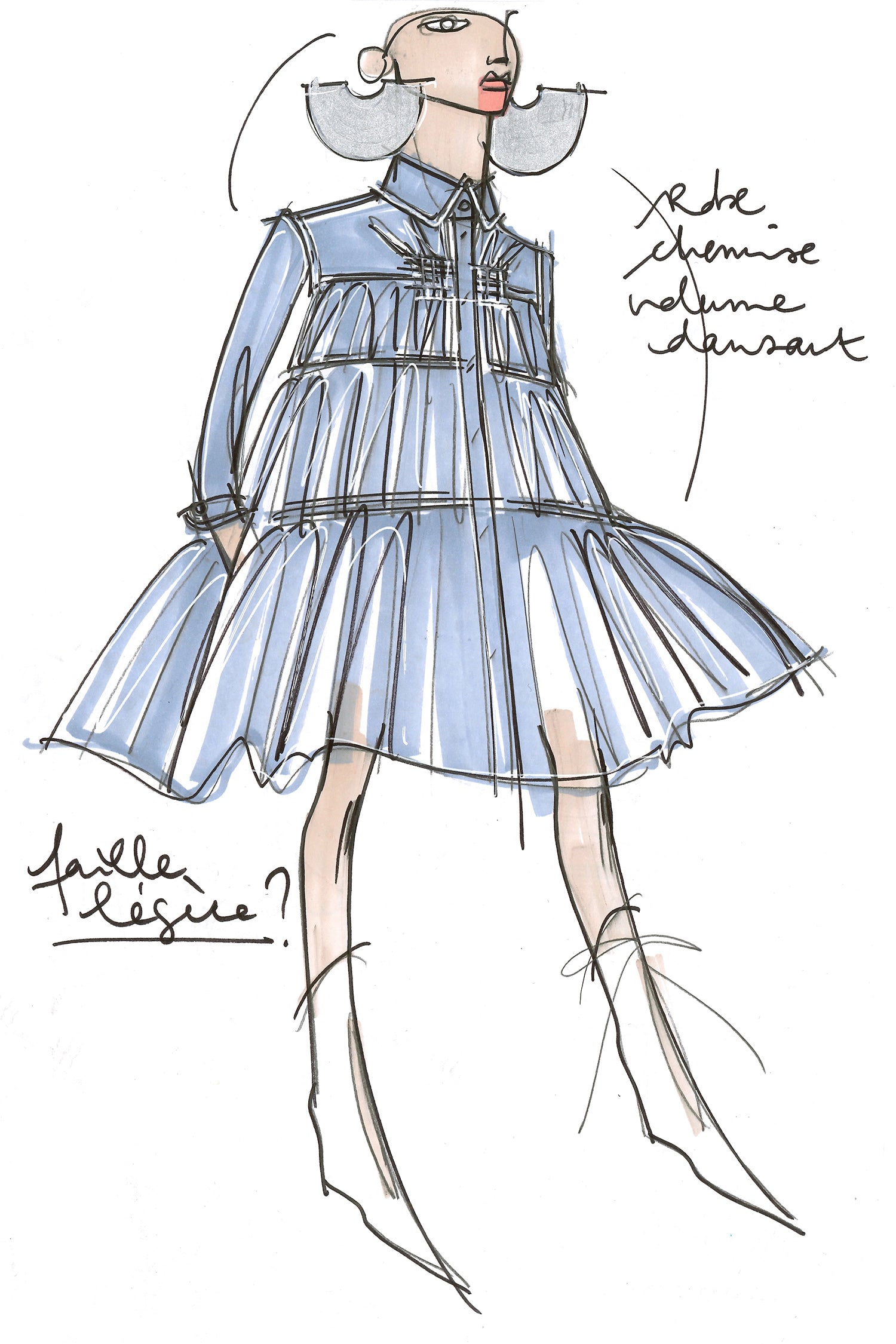 Patou Robes robe chemise faille P20DR030 bleue volants