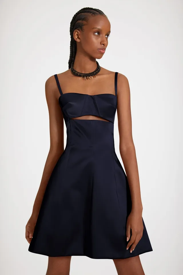 Patou DR111 robe satin bleu nuit ajourée coton bio