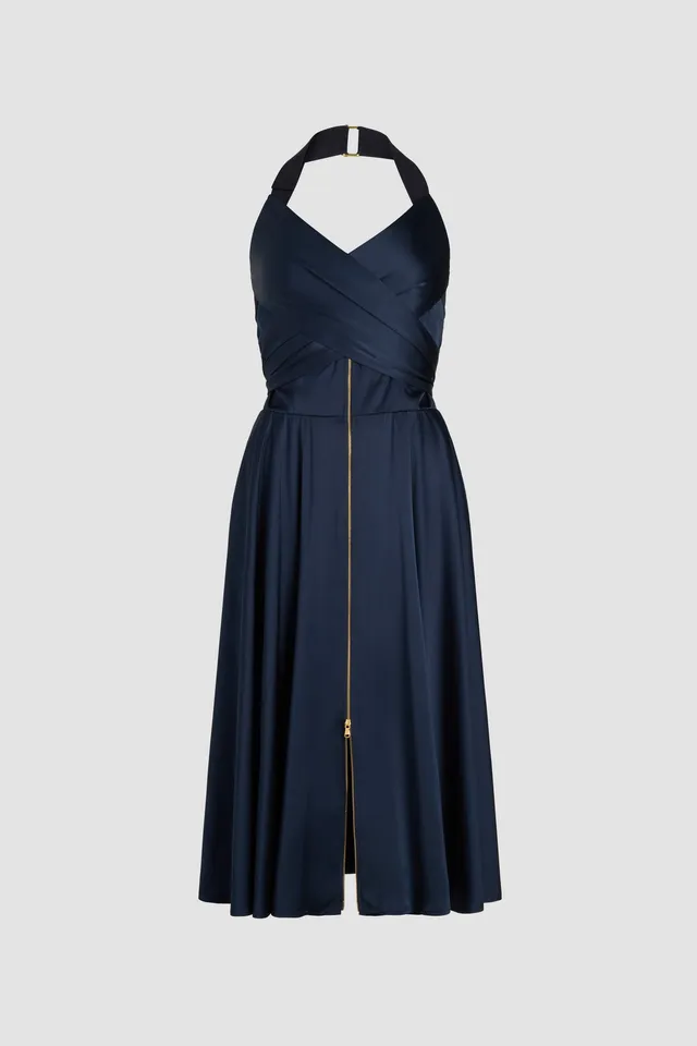 Patou Dresses DR161 robe midi Navy Black satin viscose