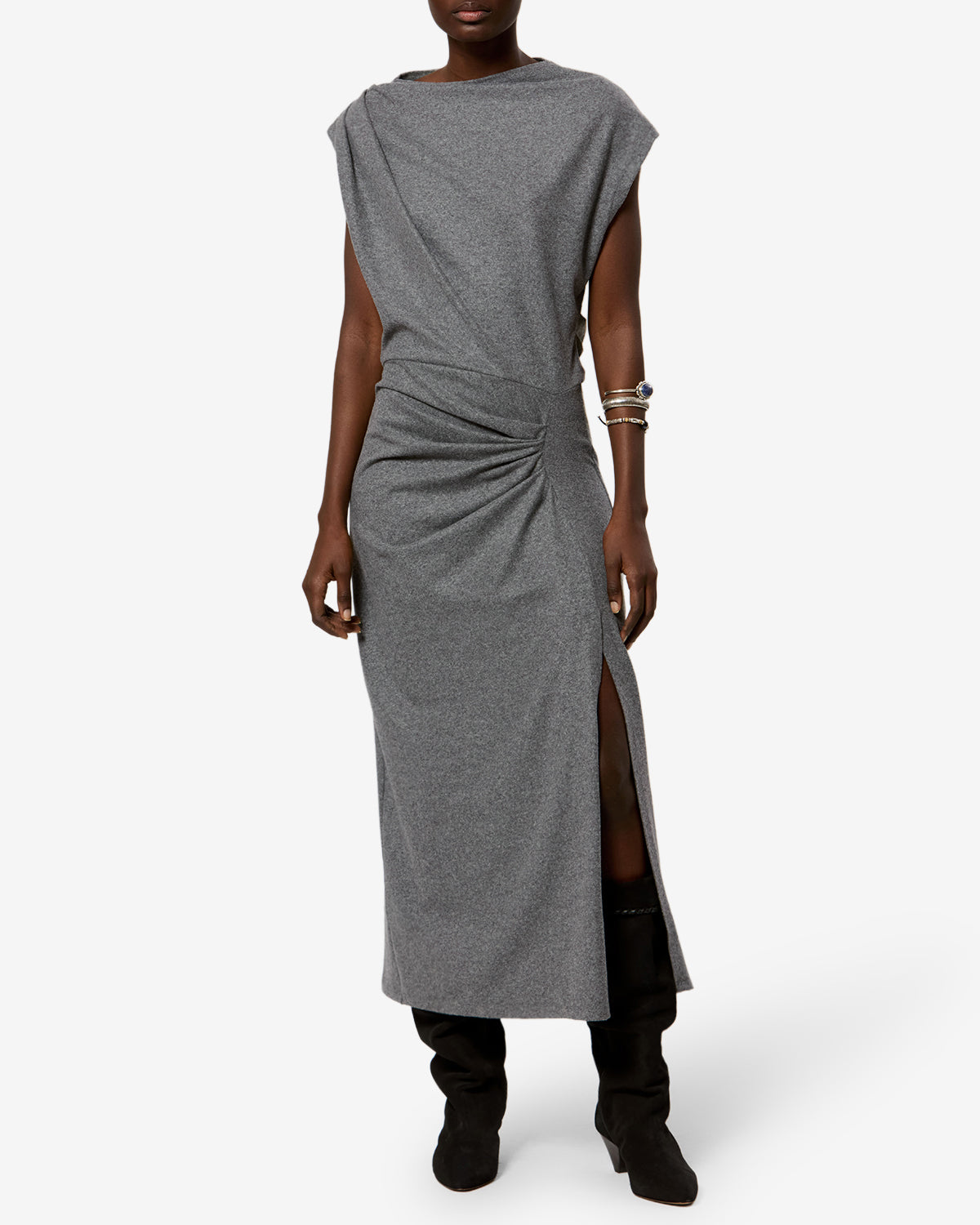 Isabel Marant Naerys robe longue jersey gris drapé