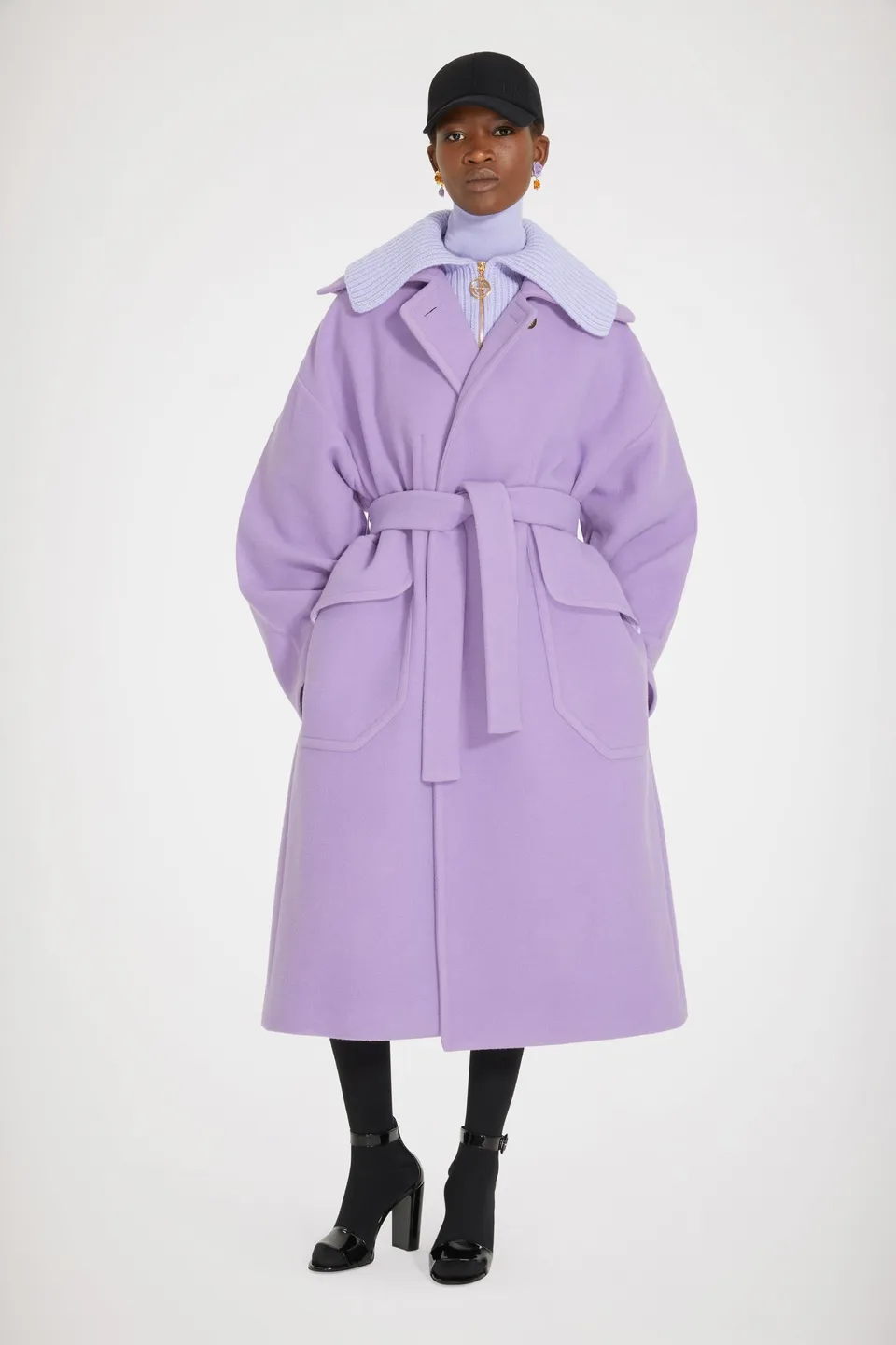 Patou CO013 manteau long laine violet