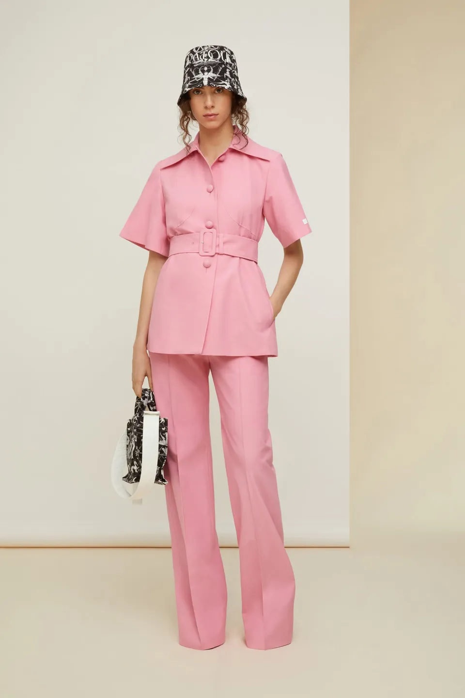 Patou TR017 pantalon tailleur rose coton laine jambe droite