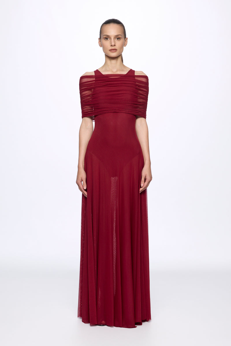 ATU Body Couture Long formal Round neck mesh maxi dress robe bordeaux