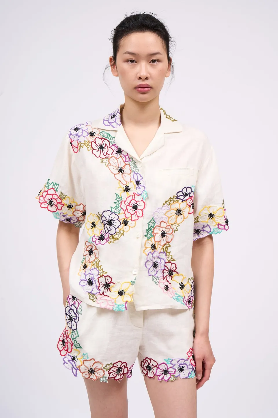 PAUL & JOE Chemise Marylou lin brodée fleurs taille 1