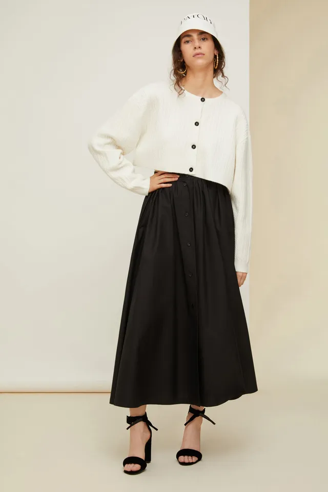 Patou SK027 jupe maxi coton bio Noire boutonnée