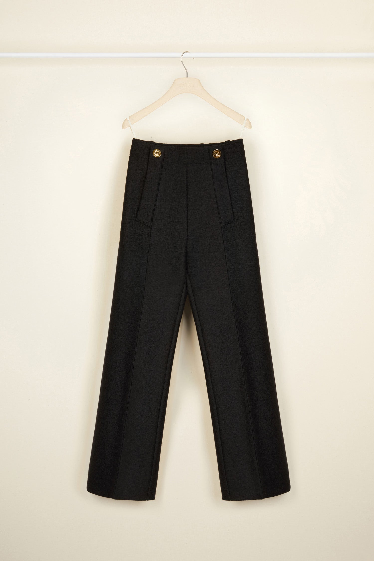 Patou TR012 pantalon large noir laine taille haute